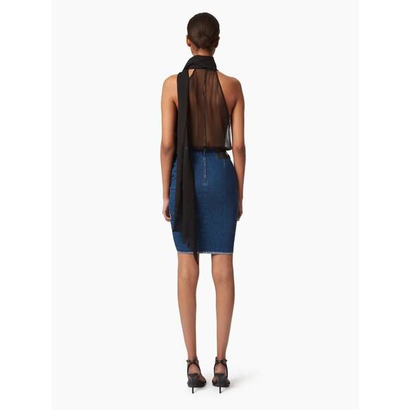 Nina Ricci Draped Denim Midi Skirt in Blue Fonce 34 US 2 - Picture 4 of 5